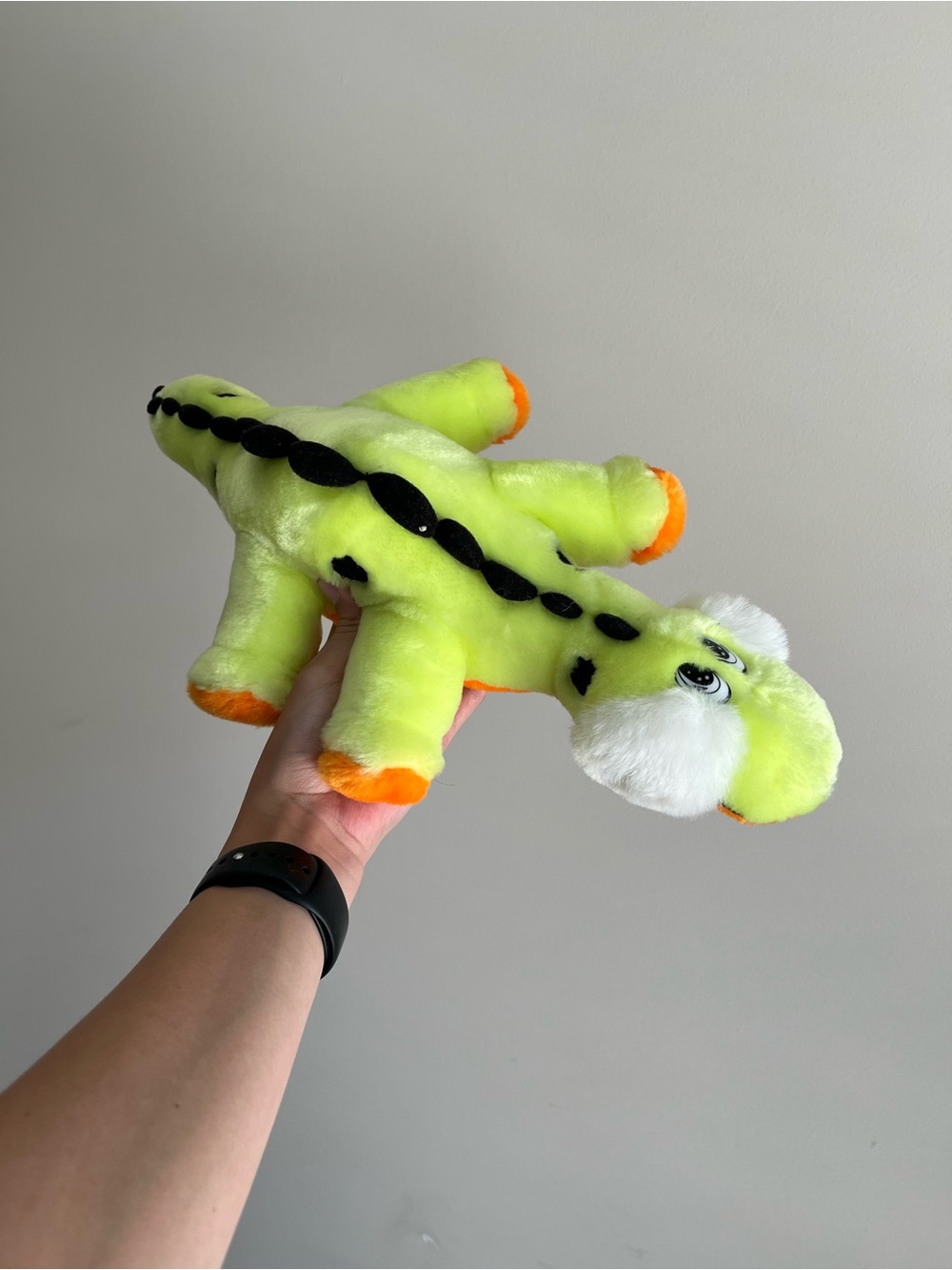 VTG Plush Neon Green Stuffed Toy with Orange Accents